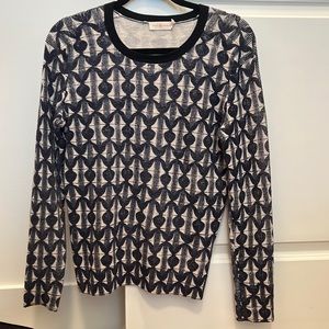 Tory Burch Sweater Style 32143652 Navy Blue and Egg Shell White Size Medium